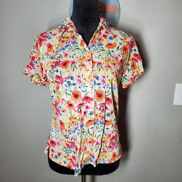 Liz Claiborne Crazy Horse Floral Cotton Lightweight Button Down Shirt Size Small - Picture 1 of 15